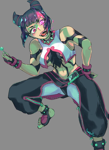 Fanart of Juri Han as she appears in the game Street Fighter VI. Made in 2023 using Clip Studio Paint.