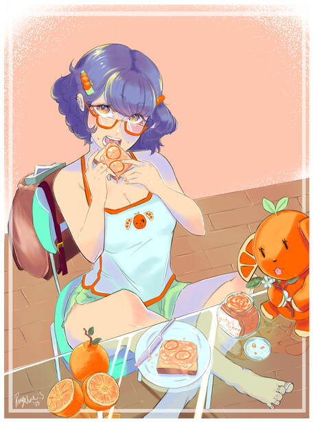 Personal piece made at the start of 2023. The theme of this work is mostly about oranges and breakfast. Made using Clip Studio Paint.